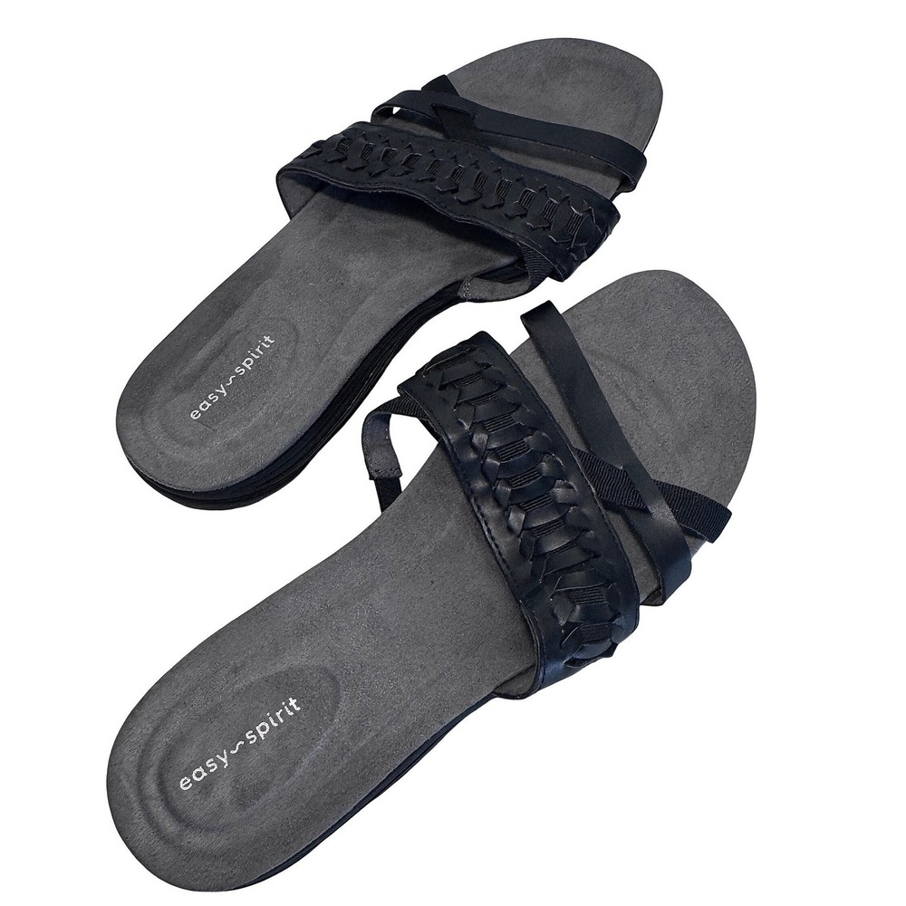 Easy Spirit Selinley Slide Sandals Black Braided Woven Comfort Flat Women's 8.5M